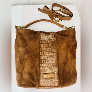 Liebeskind Tan Suede and Croc-Embossed Shoulder Bag